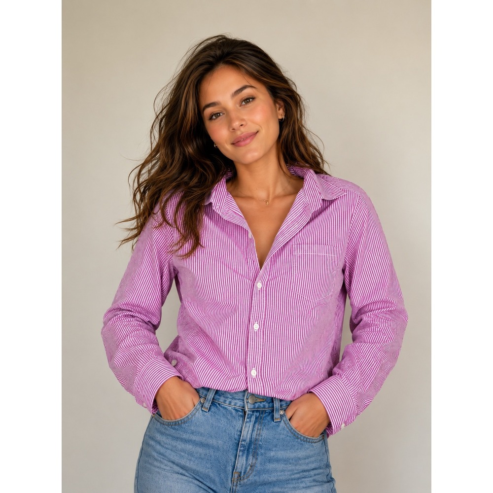 Frank & Eileen Shirt Womens Small Pink White Striped Super 100s Cotton USA